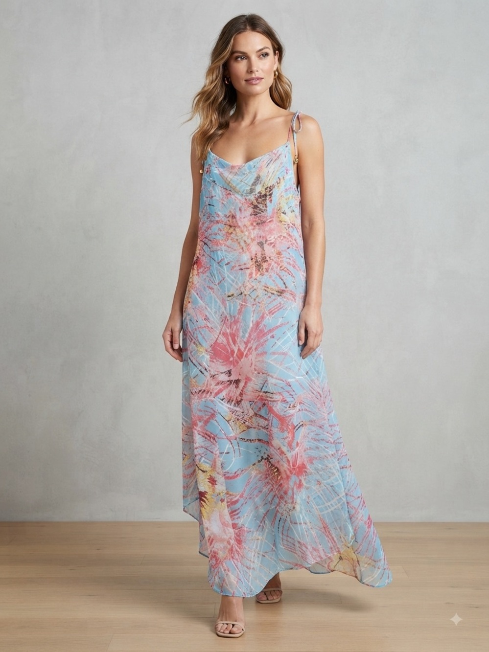 ELIF for Jordan Taylor Abstract Print Chiffon Maxi Dress / Swim Cover-Up L